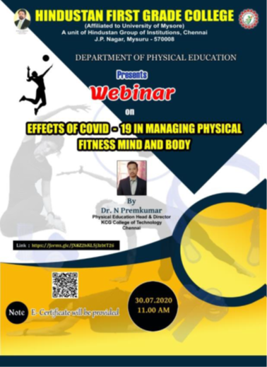 NATIONAL LEVEL WEBINAR ON “EFFECTS OF COVID 19 IN MANAGING PHYSICAL FITNESS MIND AND BODY”