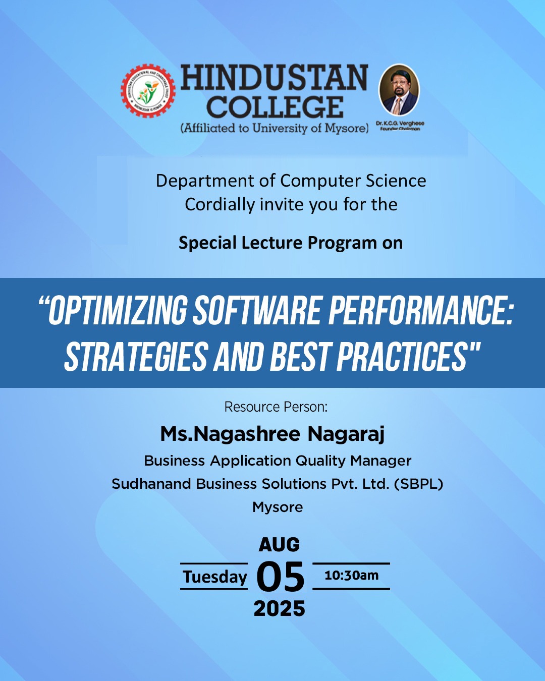 A Special lecture on “Optimizing Software Performance: Strategies and Best Practices” A Special lecture on “Optimizing Software Performance: Strategies and Best Practices”